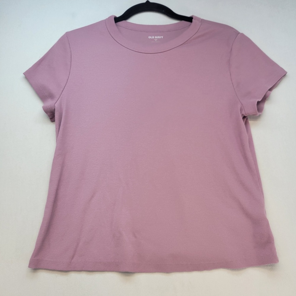 Old Navy Snug T-Shirt Women XL Purple Ribbed Short Sleeve Crew Neck Casual Top